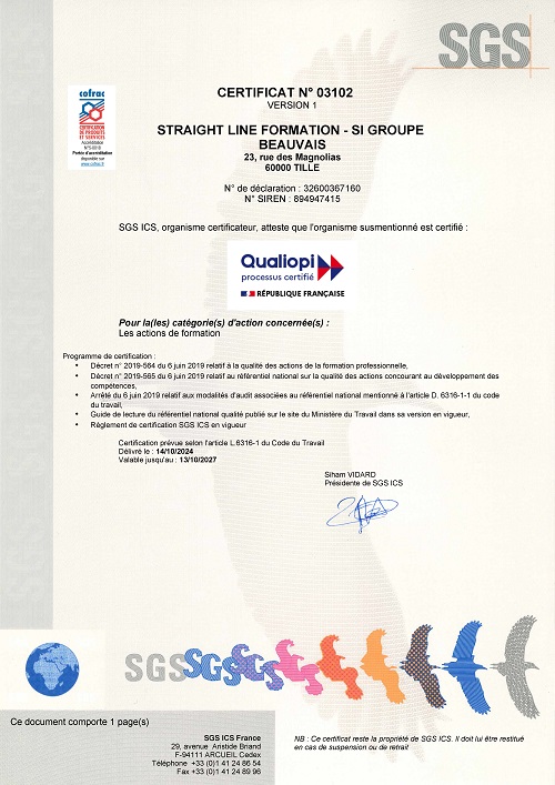 Certificat Qualiopi Straight line Formation-SI.Beauvais